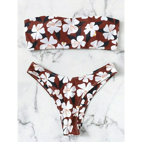 🌿VIVA | Bikini Set With Floral Bandeau & High Leg - Picture 5 of 8